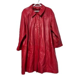 Danier Red Leather Trench Coat 2XL